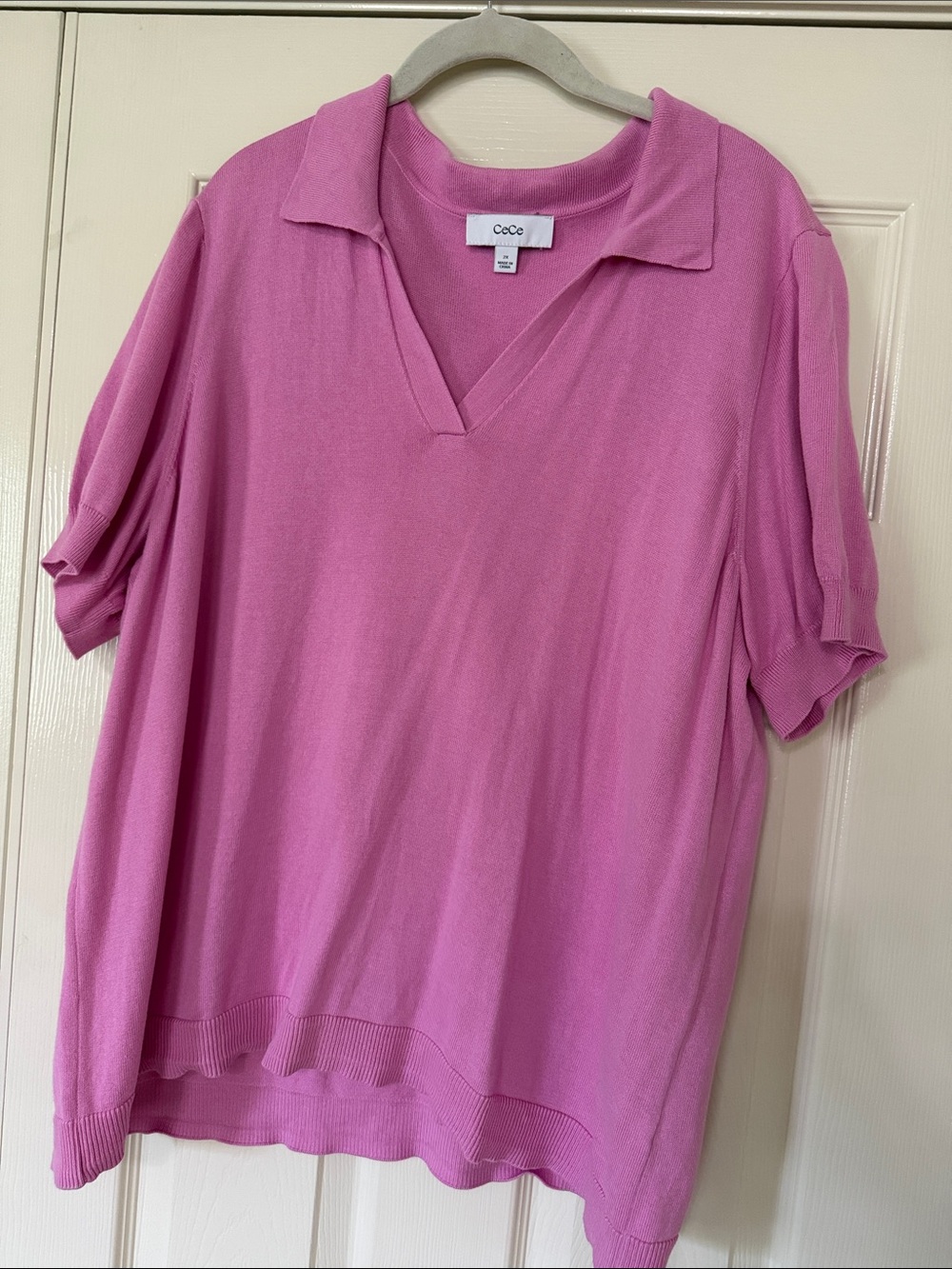 CeCe Pink Knit Polo Sweater Top Short Sleeve Collared V-Neck 2X
